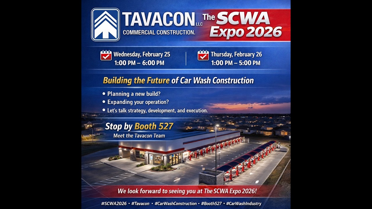 Tavacon Commercial Construction invites attendees to visit Booth 527 at the SCWA Expo 2026 on February 25–26.